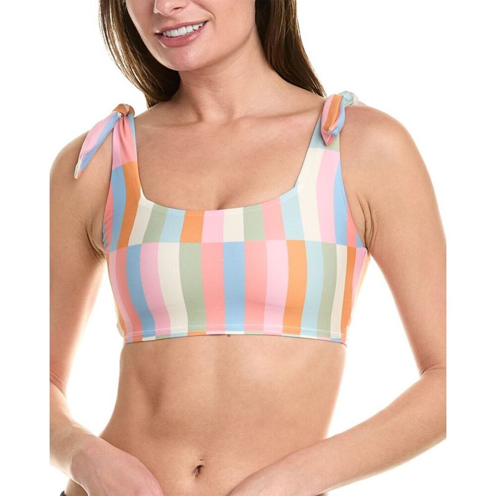 Hermoza Pastel Multi-Striped Tie-Shoulder Bikini Top